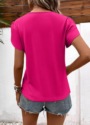 Strappy V-Neck Petal Sleeve Top - MimiStylez