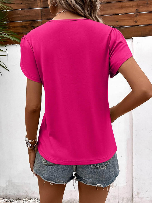 Strappy V-Neck Petal Sleeve Top - MimiStylez