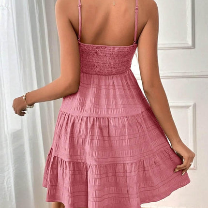 Smocked Tiered Sleeveless Mini Dress - MimiStylez