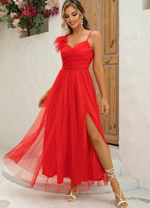 Asymmetrical Ruched Slit Dress - MimiStylez