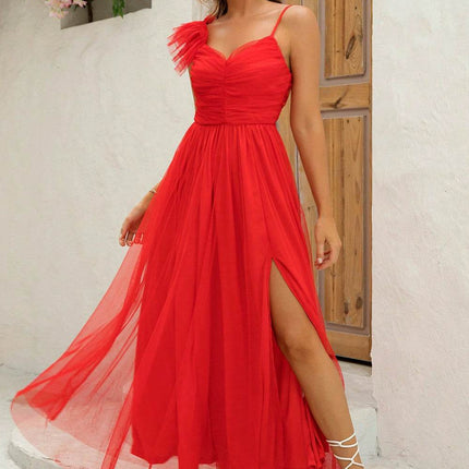 Asymmetrical Ruched Slit Dress - MimiStylez