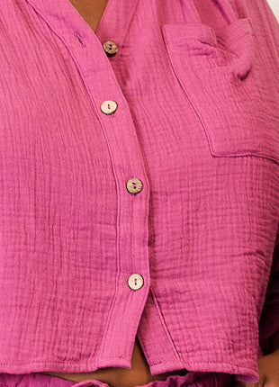 Basic Bae Buttoned Long Sleeve Top and Shorts Set - MimiStylez