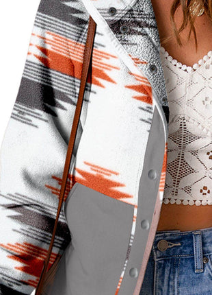 Printed Snap Down Hooded Jacket - MimiStylez