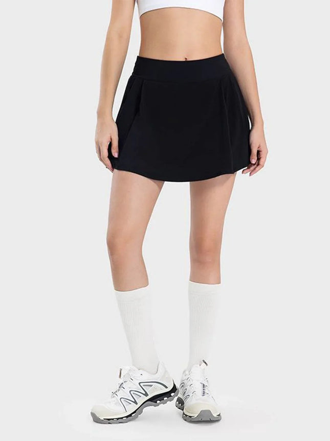 Pleated Detail Mid-Rise Waist Active Skirt - MimiStylez