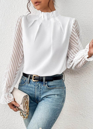 Mock Neck Flounce Sleeve Blouse - MimiStylez
