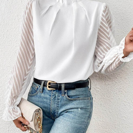 Mock Neck Flounce Sleeve Blouse - MimiStylez