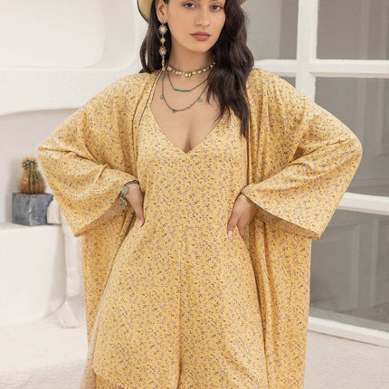 Printed Halter Neck Romper and Cover Up Set - MimiStylez