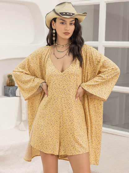 Printed Halter Neck Romper and Cover Up Set - MimiStylez