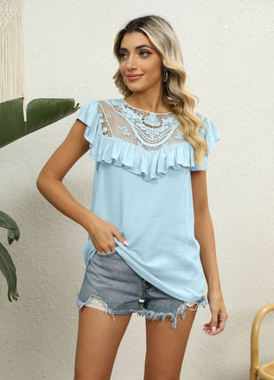 Spliced Lace Ruffled Blouse - MimiStylez
