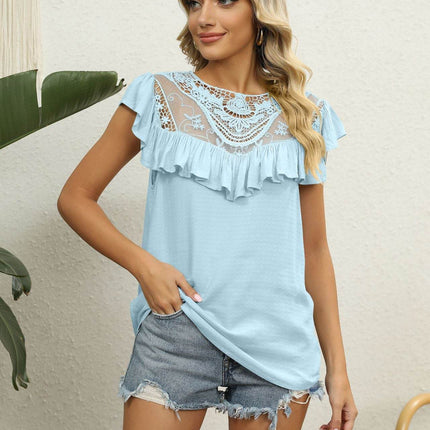 Spliced Lace Ruffled Blouse - MimiStylez