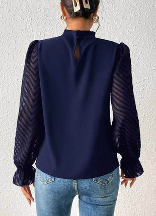 Mock Neck Flounce Sleeve Blouse - MimiStylez