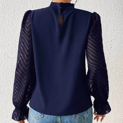 Mock Neck Flounce Sleeve Blouse - MimiStylez
