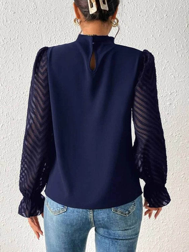 Mock Neck Flounce Sleeve Blouse - MimiStylez