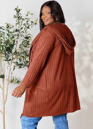Basic Bae Full Size Hooded Sweater Cardigan - MimiStylez