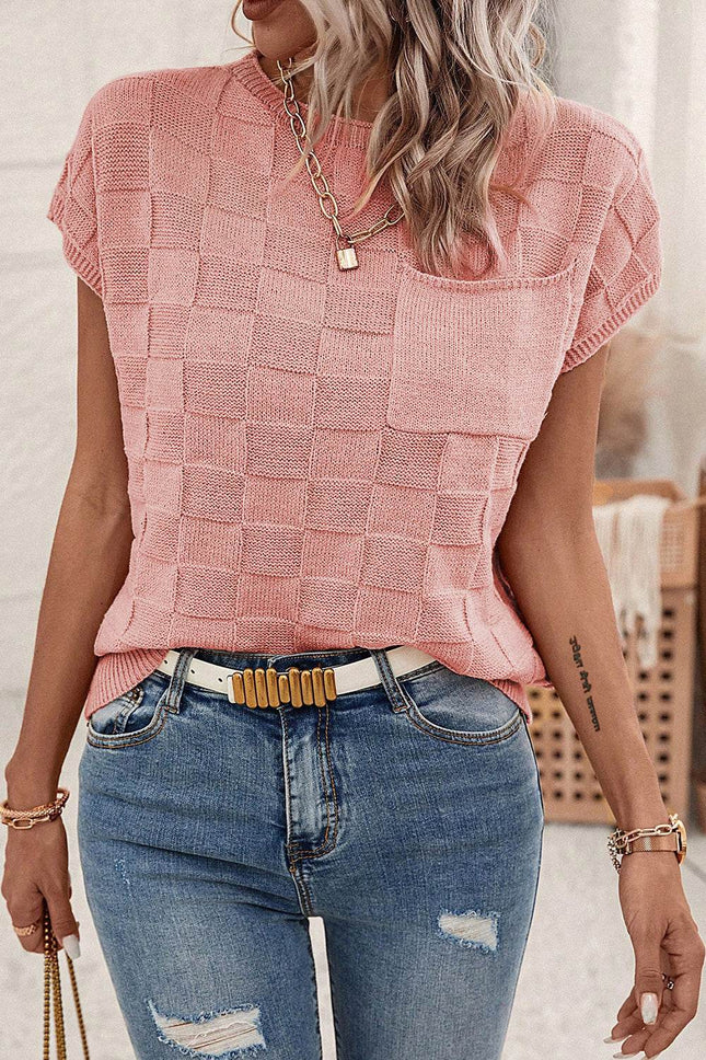 Plaid Pocketed Round Neck Sweater - MimiStylez