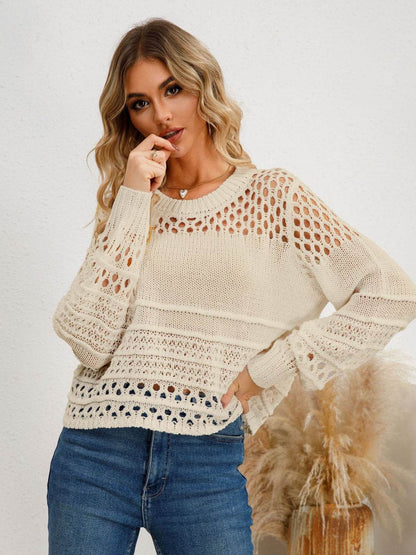 Cutout Round Neck Knit Top - MimiStylez