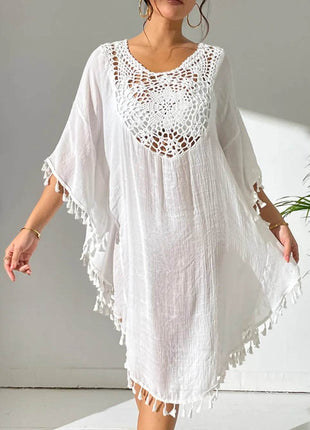 Tassel Cutout Scoop Neck Cover-Up Dress - MimiStylez