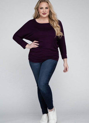 Plus Luxe Rayon Boat Neck 3/4 Sleeve Top - MimiStylez
