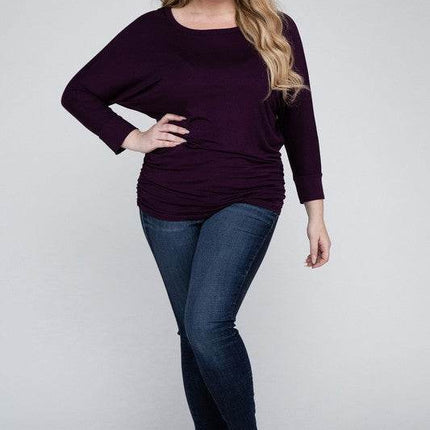 Plus Luxe Rayon Boat Neck 3/4 Sleeve Top - MimiStylez