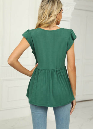 V-Neck Flutter Sleeve Babydoll Blouse - MimiStylez