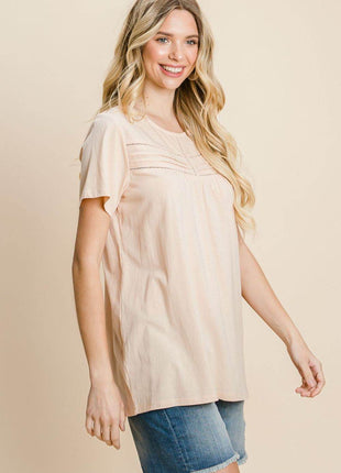 Cotton Bleu by Nu Label Eyelet Round Neck Short Sleeve T-Shirt - MimiStylez