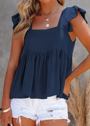 Full Size Ruffled Square Neck Cap Sleeve Blouse - MimiStylez