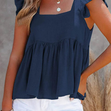 Full Size Ruffled Square Neck Cap Sleeve Blouse - MimiStylez