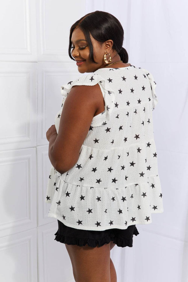 Heimish Shine Bright Full Size Butterfly Sleeve Star Print Top - MimiStylez
