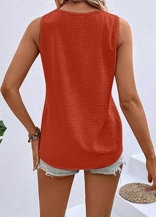 Full Size Decorative Button V-Neck Tank - MimiStylez