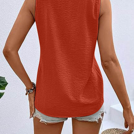 Full Size Decorative Button V-Neck Tank - MimiStylez