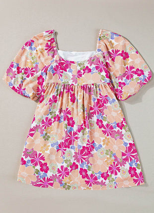 Printed Square Neck Half Sleeve Mini Dress - MimiStylez