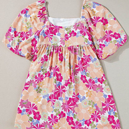 Printed Square Neck Half Sleeve Mini Dress - MimiStylez