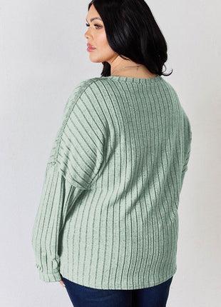 Basic Bae Full Size Ribbed Half Button Long Sleeve T-Shirt - MimiStylez