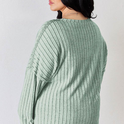 Basic Bae Full Size Ribbed Half Button Long Sleeve T-Shirt - MimiStylez