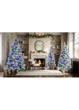 6FT Pre-Lit Spruce Snow Flocked Christmas Tree With Pine Cones, 250 Multi-Color LED Lights, 11 Flashing Modes