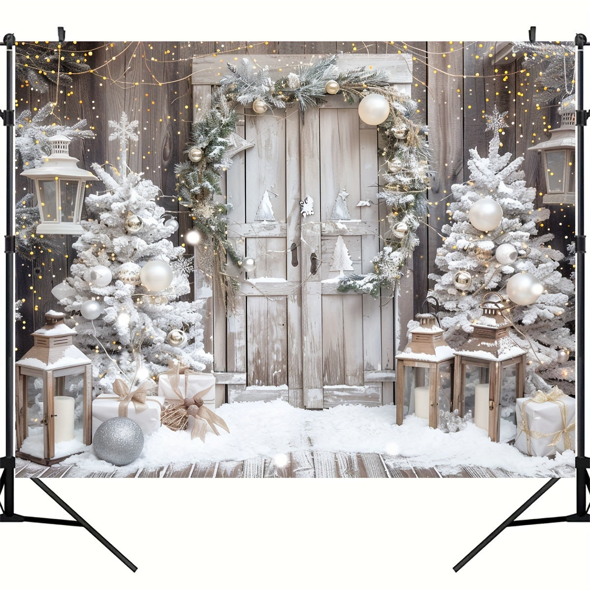 Christmas Cheer Photography Backdrop - Xmas Tree & Snowy Gifts Design, Polyester Banner for Family Parties, Photo Studio Props, and Home Decor - Available in 70.8x90.5" or 39.5x59, Christmas Decor