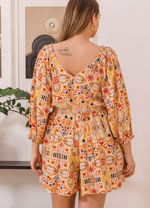 ODDI Full Size Printed Ruff Sleeve Romper with Pockets - MimiStylez