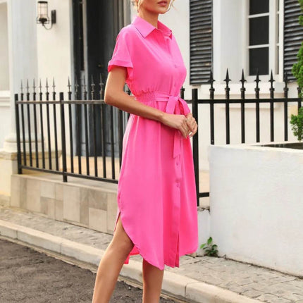 Tied Button Up Shirt Dress - MimiStylez