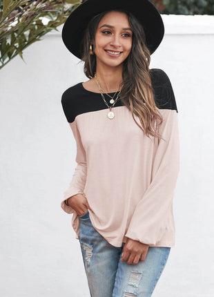 Contrast Balloon Sleeve Blouse - MimiStylez