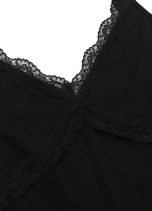 Lace Detail Slit V-Neck Lounge Dress - MimiStylez