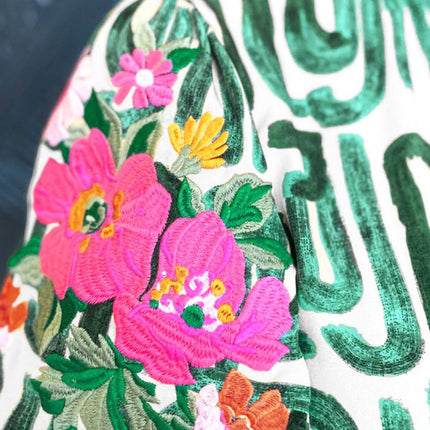 Embroidered Printed Mock Neck Short Sleeve Blouse - MimiStylez