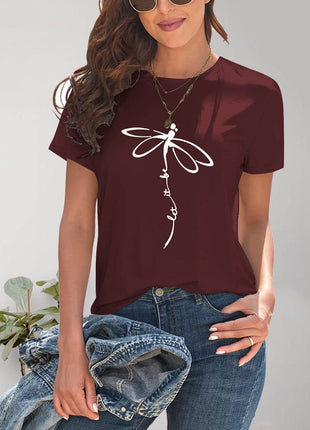 Dragonfly Graphic Round Neck Short Sleeve T-Shirt - MimiStylez