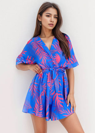 Printed Surplice Half Sleeve Romper - MimiStylez