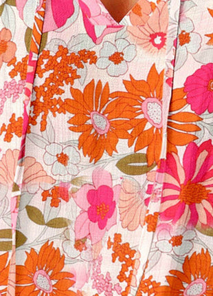 Floral Tie Neck Flutter Sleeve Blouse - MimiStylez