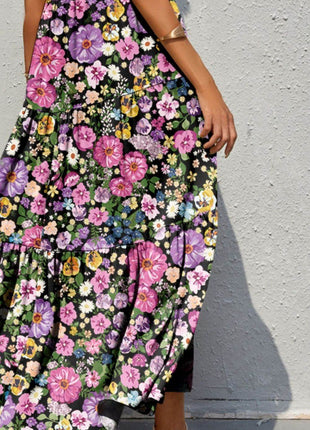 Tiered Printed V-Neck Sleeveless Dress - MimiStylez