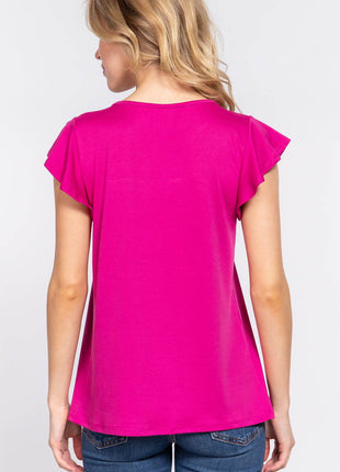 ACTIVE BASIC Ruffle Short Sleeve Lace Detail Knit Top - MimiStylez