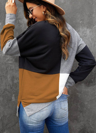 Color Block Round Neck Sweatshirt - MimiStylez