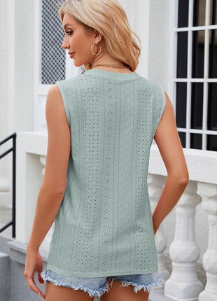 Decorative Button Eyelet V-Neck Tank - MimiStylez