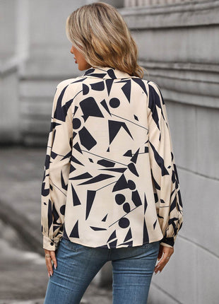 Printed Johnny Collar Blouse - MimiStylez