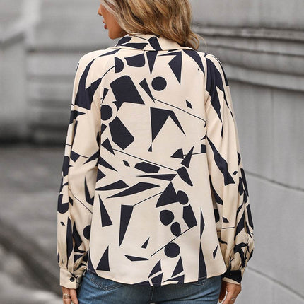 Printed Johnny Collar Blouse - MimiStylez